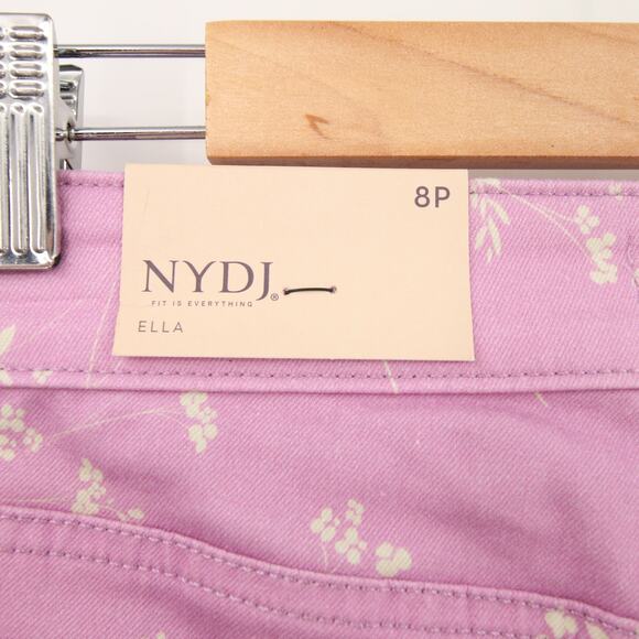 NYDJ Shorts Purple White Floral Pattern Ella Sideseam Slits Bermuda Size 8P - Picture 10 of 15